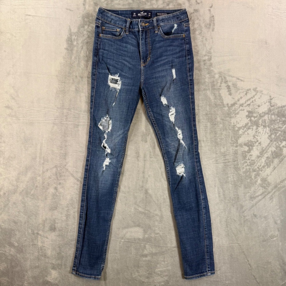 Hollister‎ High Rise Super Skinny Jeans Women's Size 3R Blue Distressed Denim